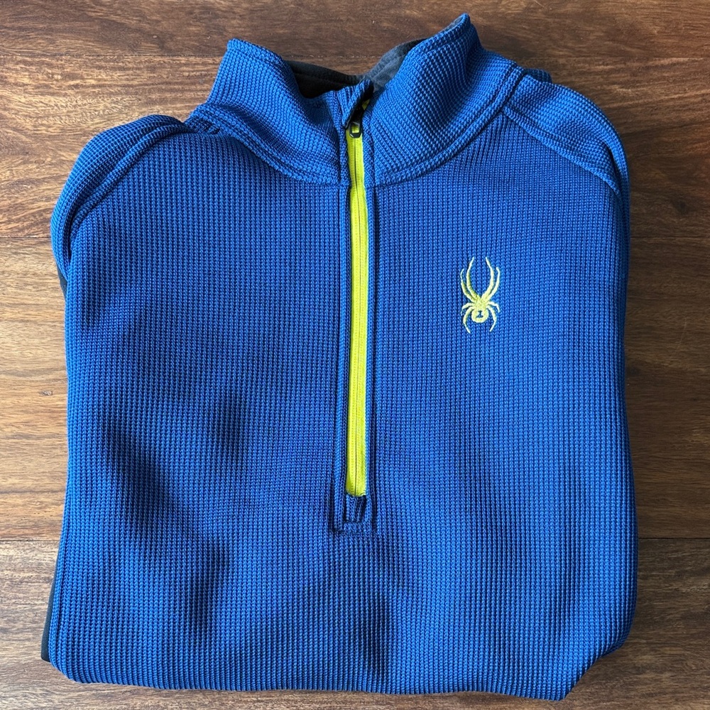 Spyder Men's Blue and Yellow Zip-Up Sweater Large